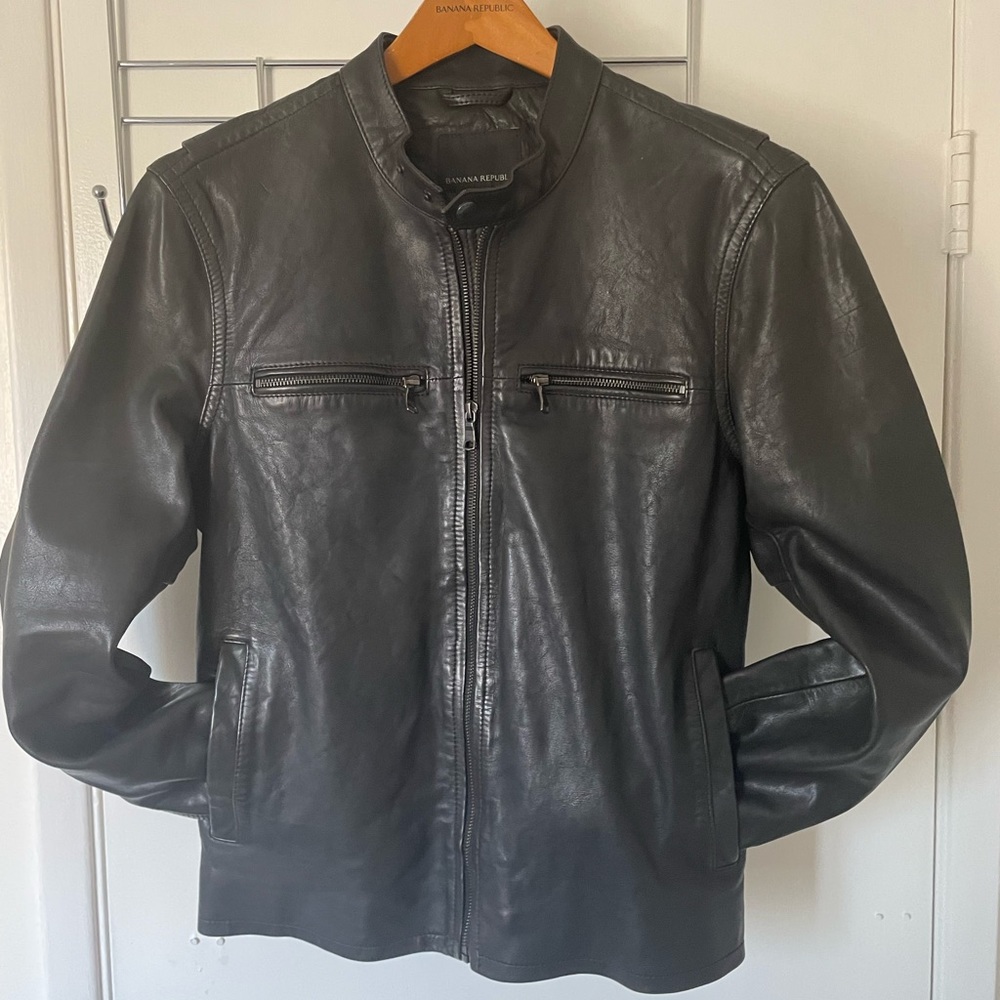 Banana Republic Black Leather Moto Jacket - Small